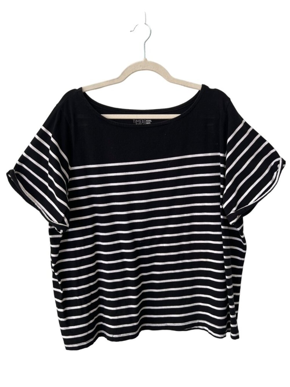 Time and Tru Tshirt Size 3X Scoop Neck Nautical Stripe Preppy Cotton Black White